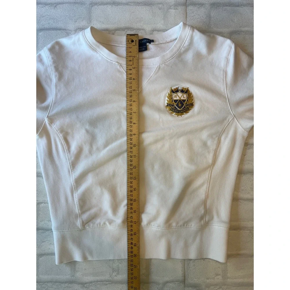 Ralph Lauren Kids White Crest Embroidered Sweatshirt Elbow Patches Large preppy